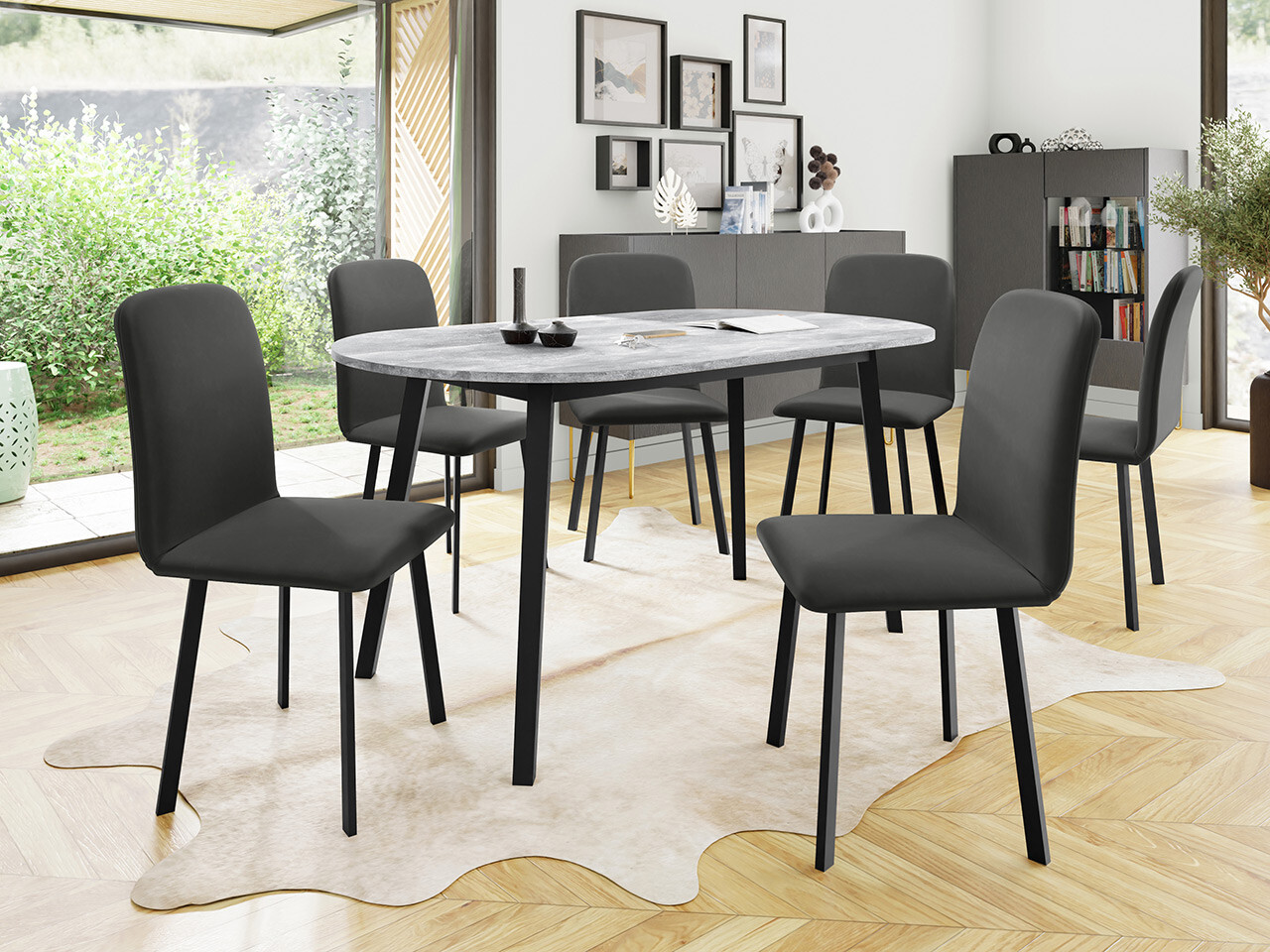 Dining set Edmond 121 (Grey marble + Black)