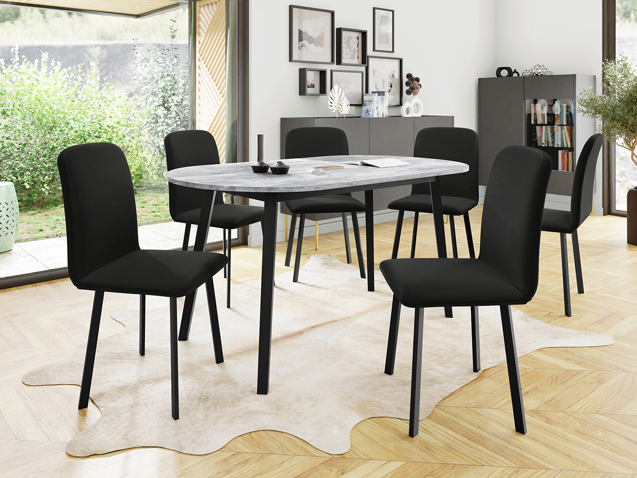 Dining set Edmond 121 (Grey marble + Black)