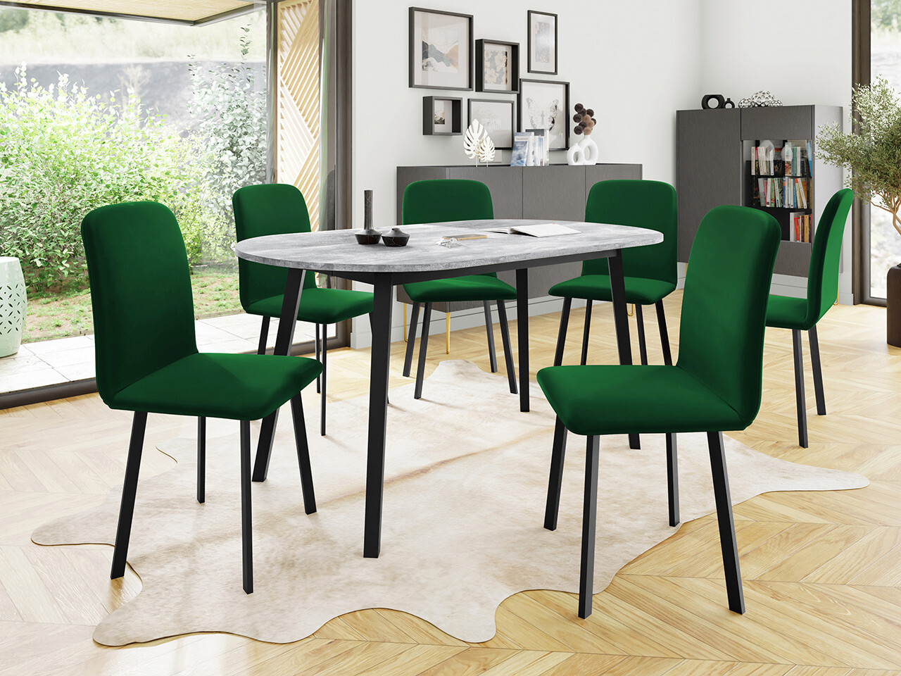 Dining set Edmond 121 (Grey marble + Black)