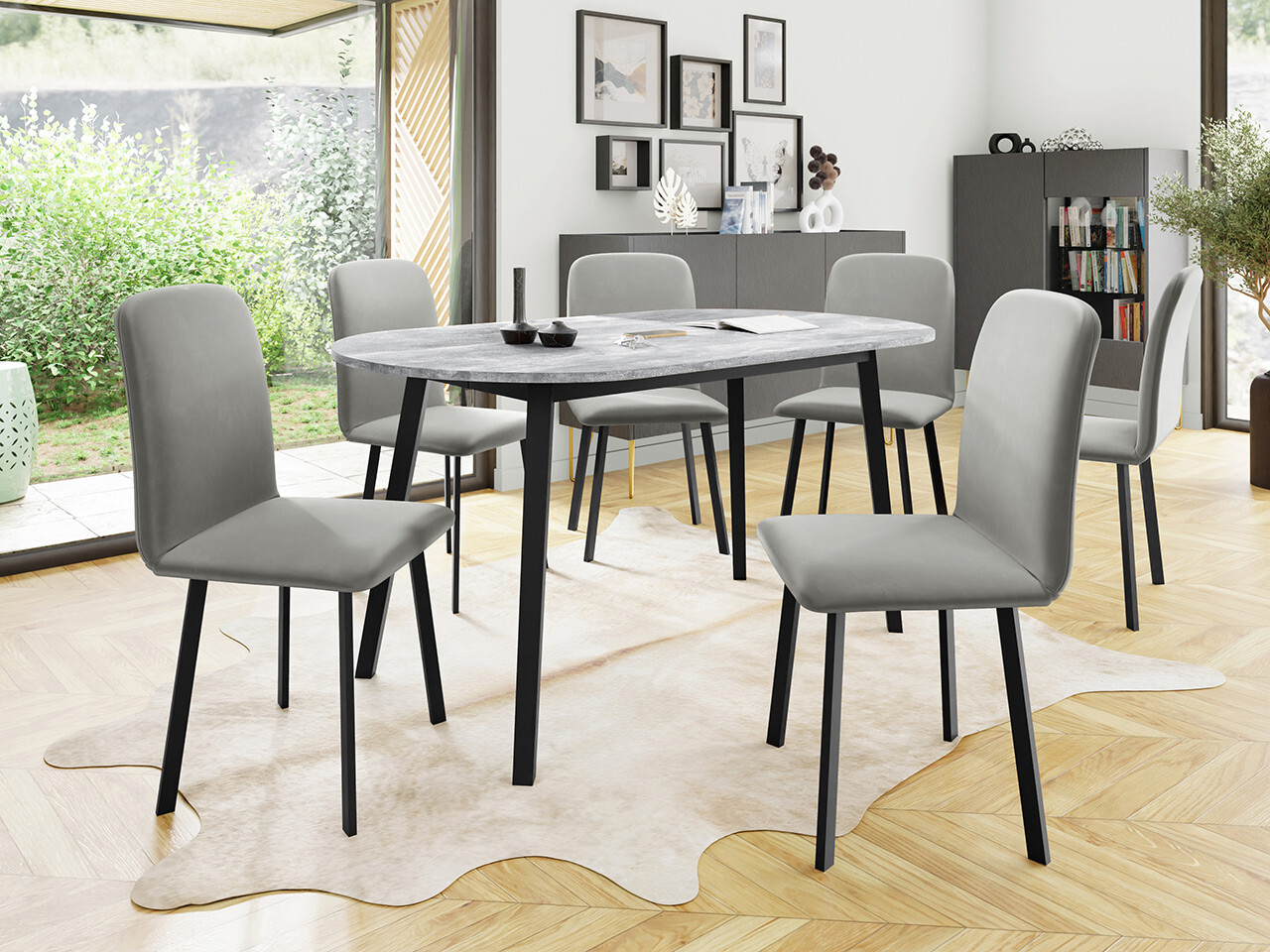 Dining set Edmond 121 (Grey marble + Black)