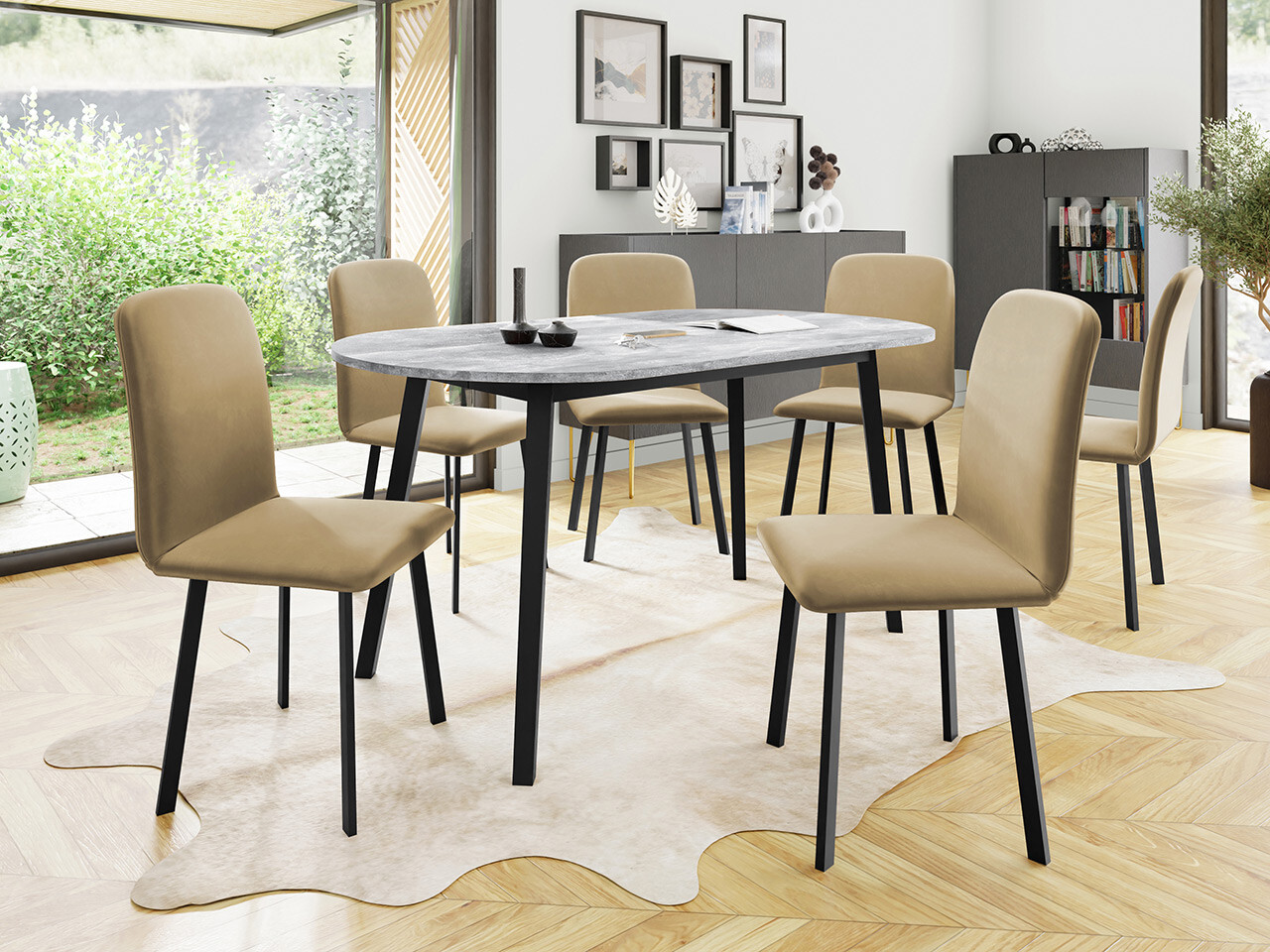 Dining set Edmond 121 (Grey marble + Black)
