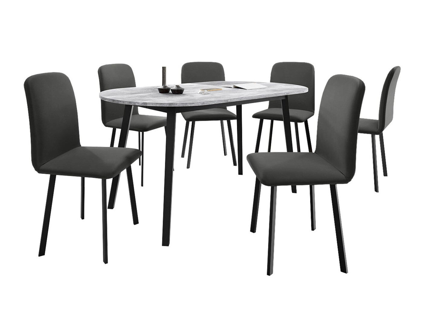 Dining set Edmond 121 (Grey marble + Black)