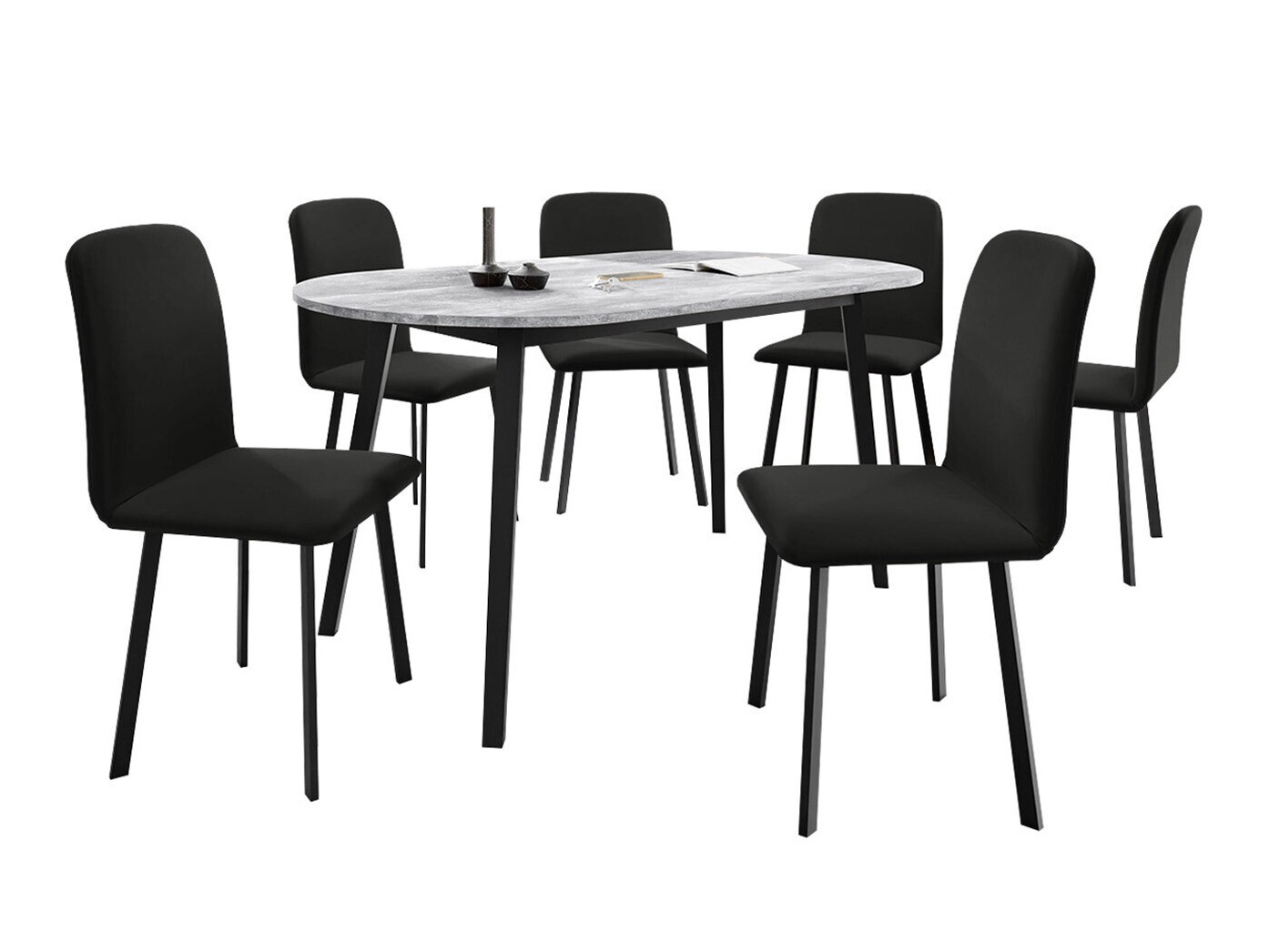 Dining set Edmond 121 (Grey marble + Black)