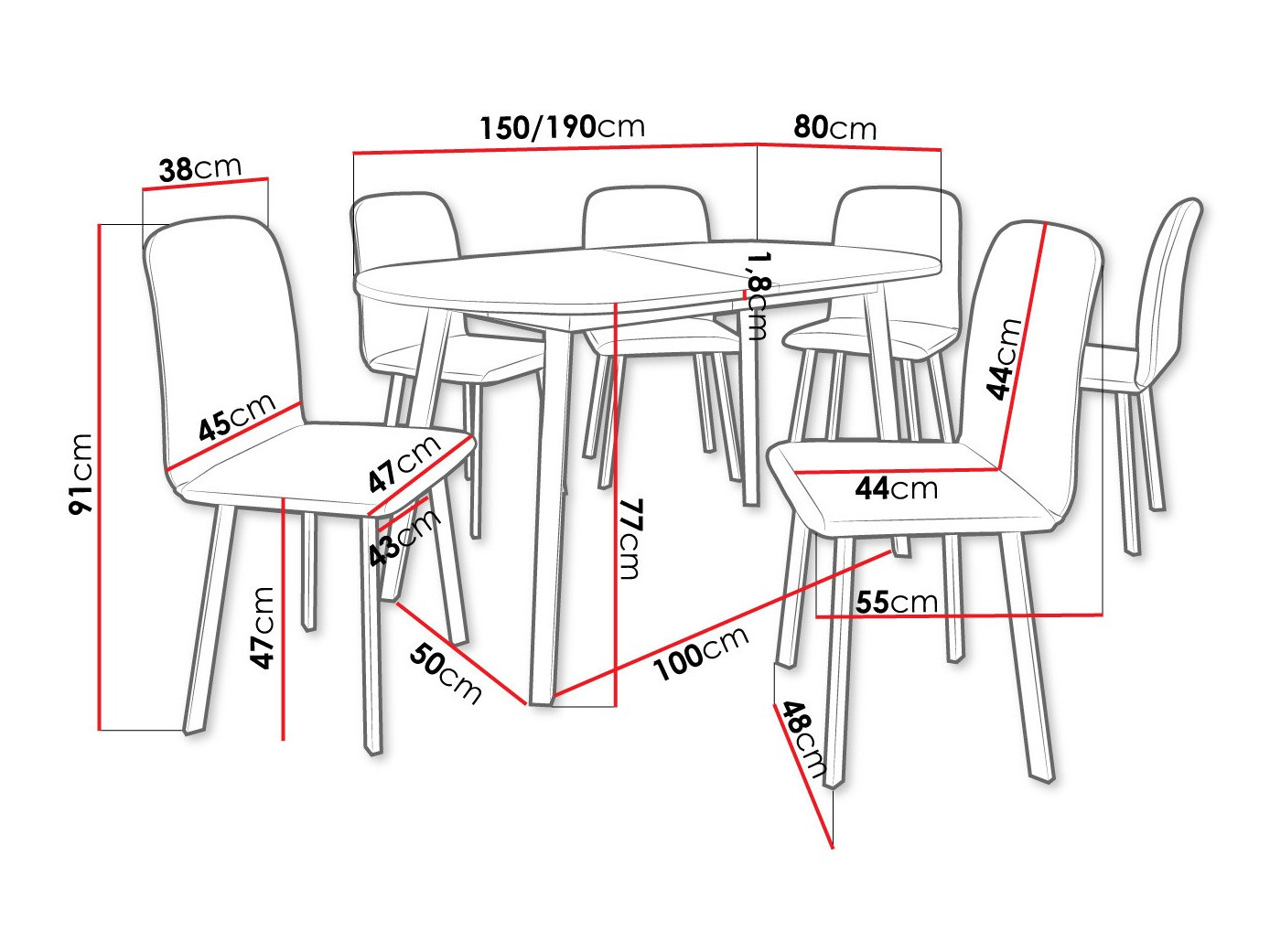 Dining set Edmond 121 (Grey marble + Black)