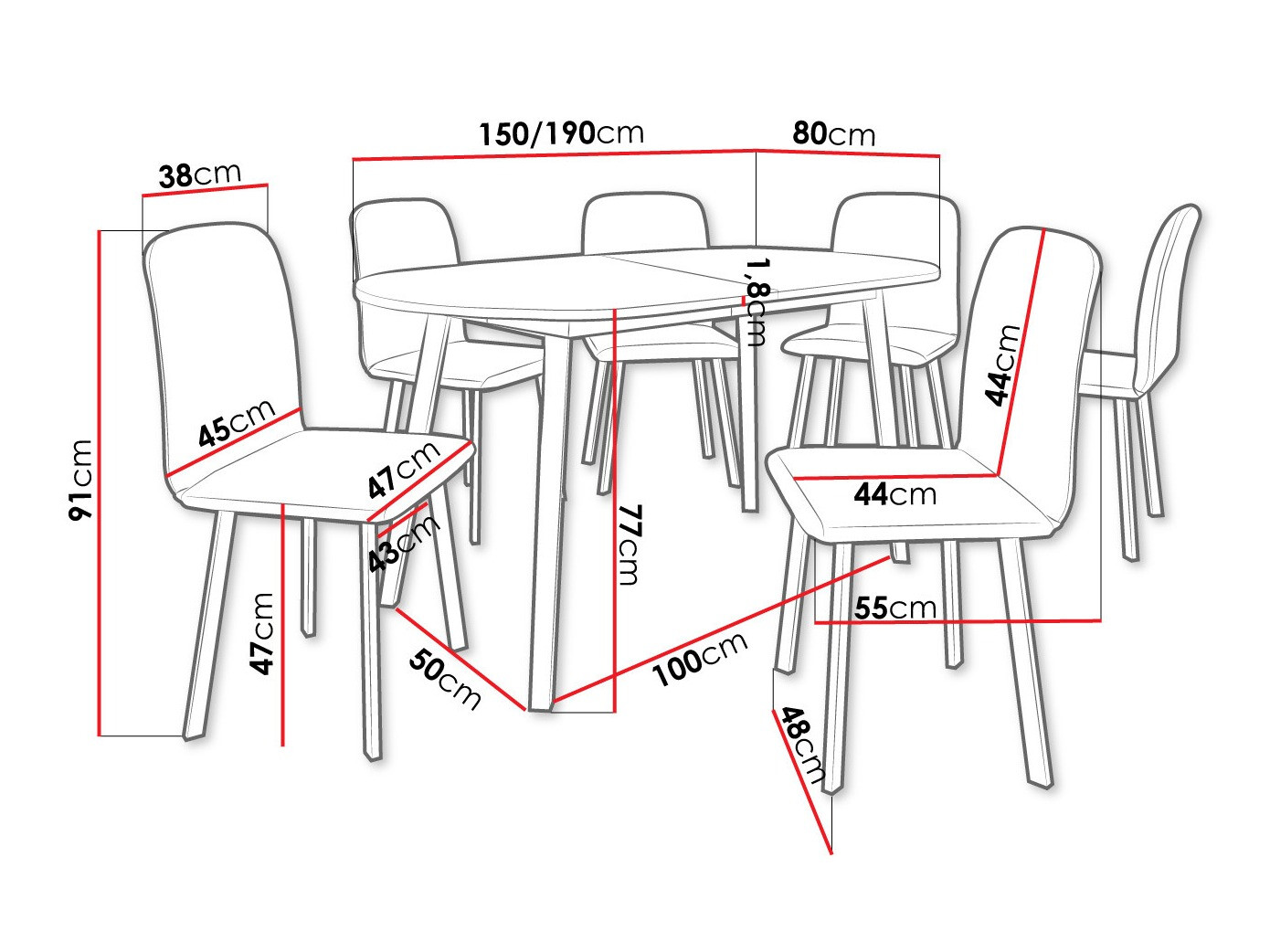 Dining set Edmond 121 (White + Black)