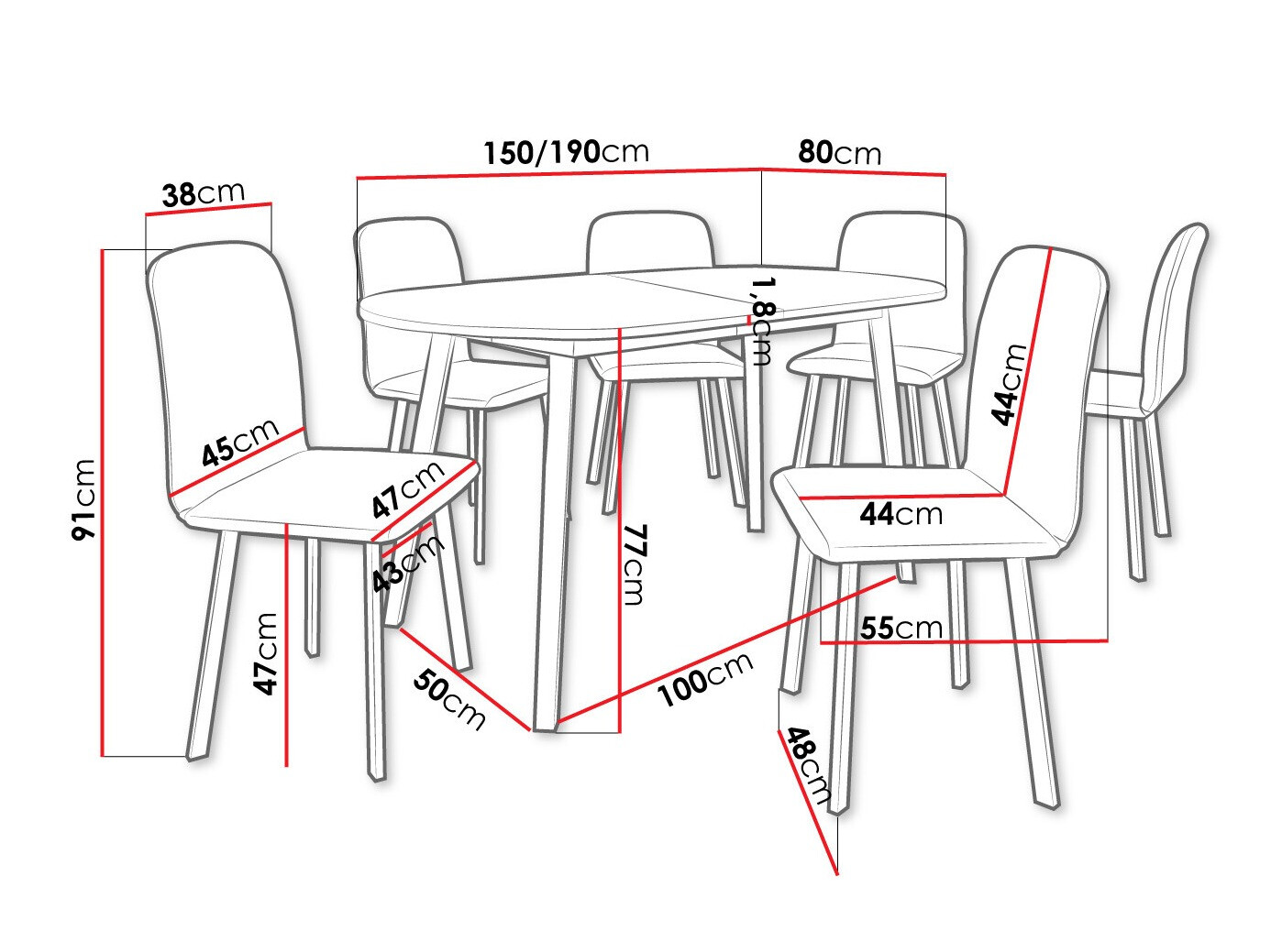 Dining set Edmond 121 (White + Black)