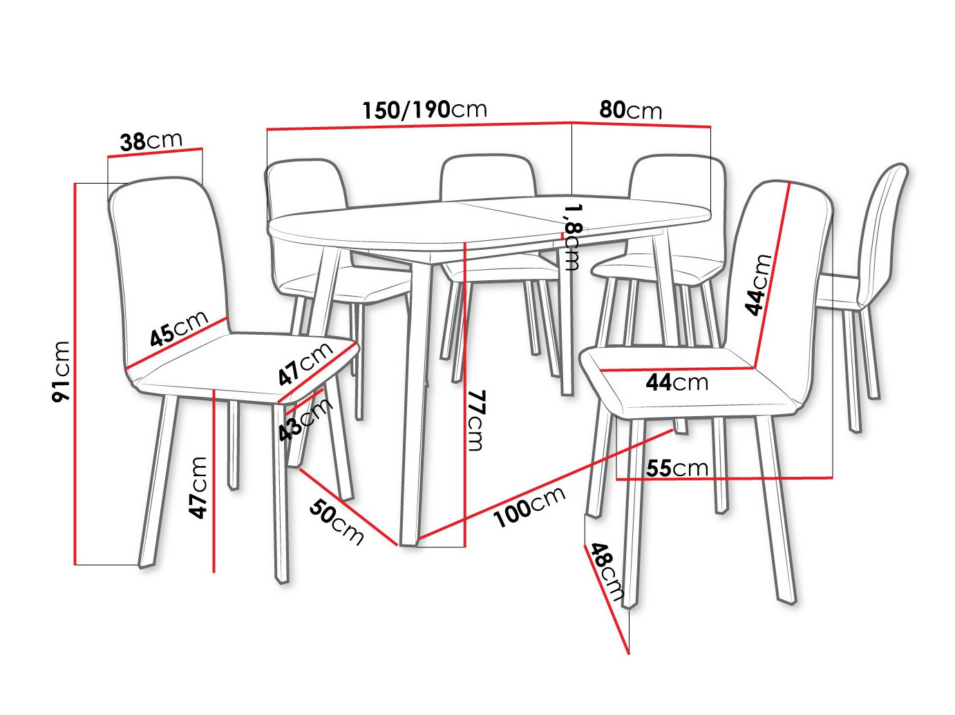 Dining set Edmond 121 (White + Black)
