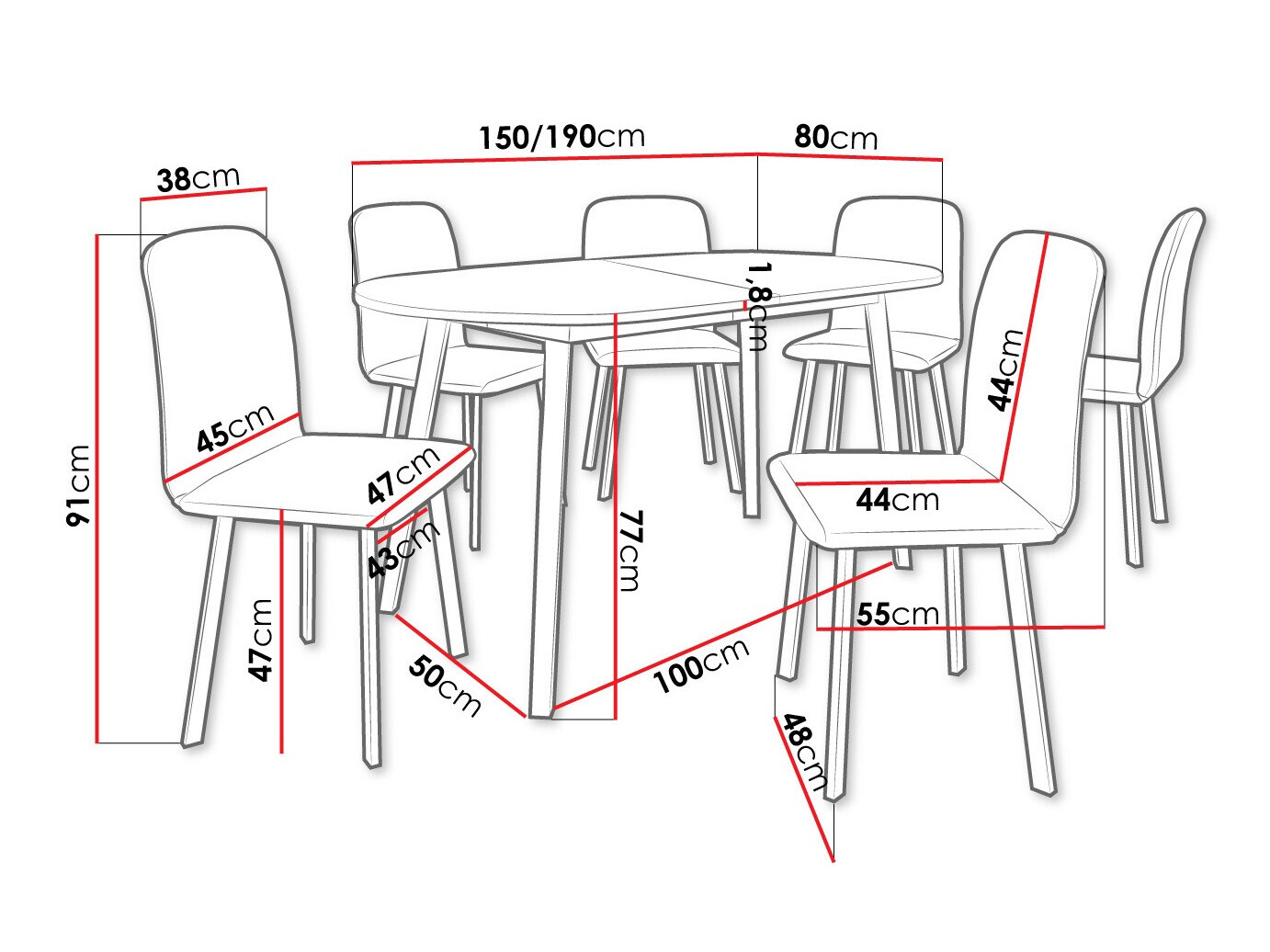 Dining set Edmond 121 (White + Black)