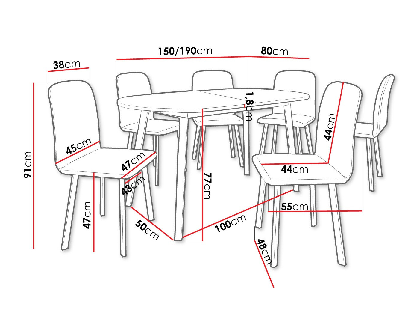 Dining set Edmond 121 (White + Black)