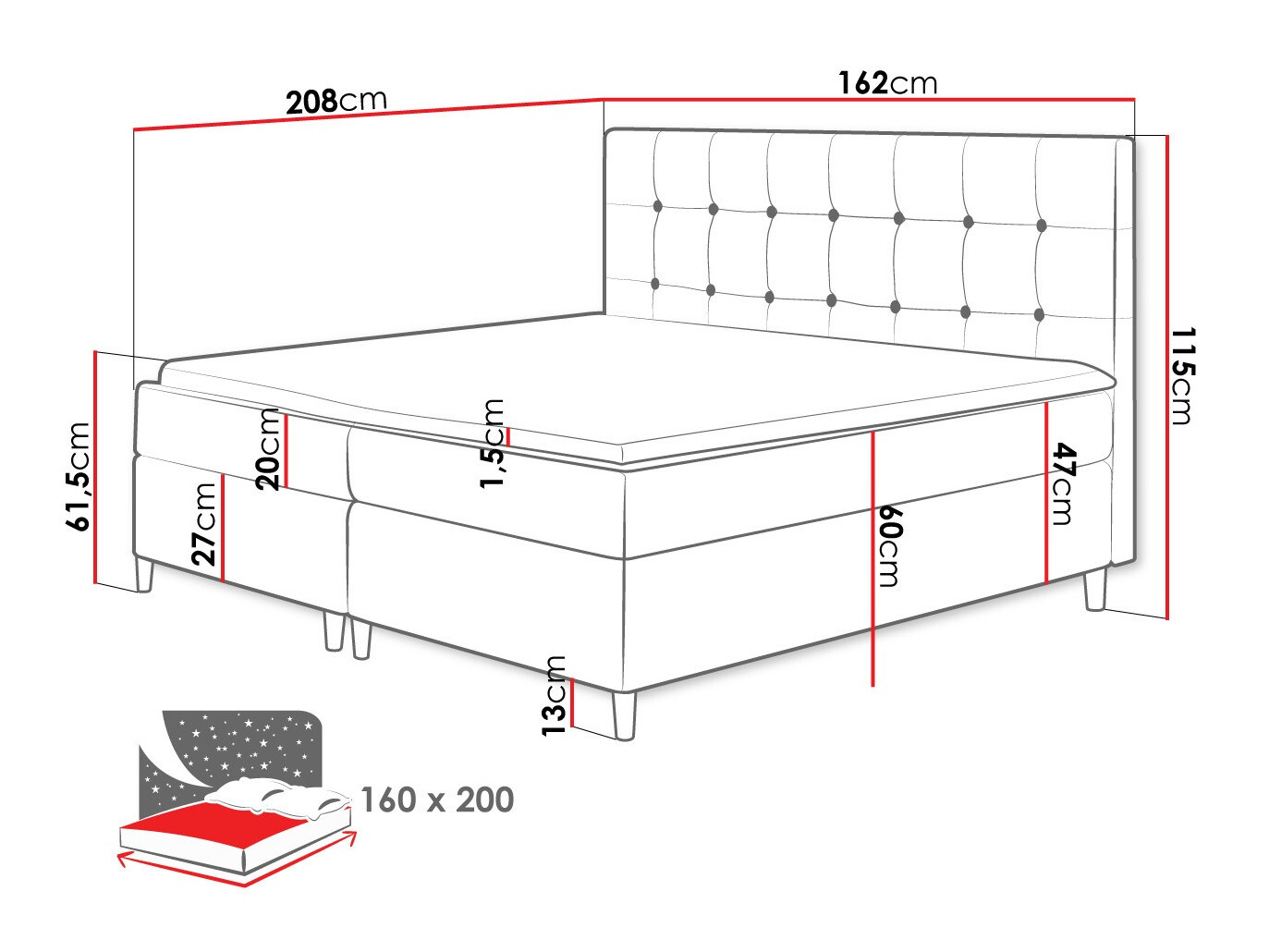 Continental bed Caseus (Magic Velvet 2201)