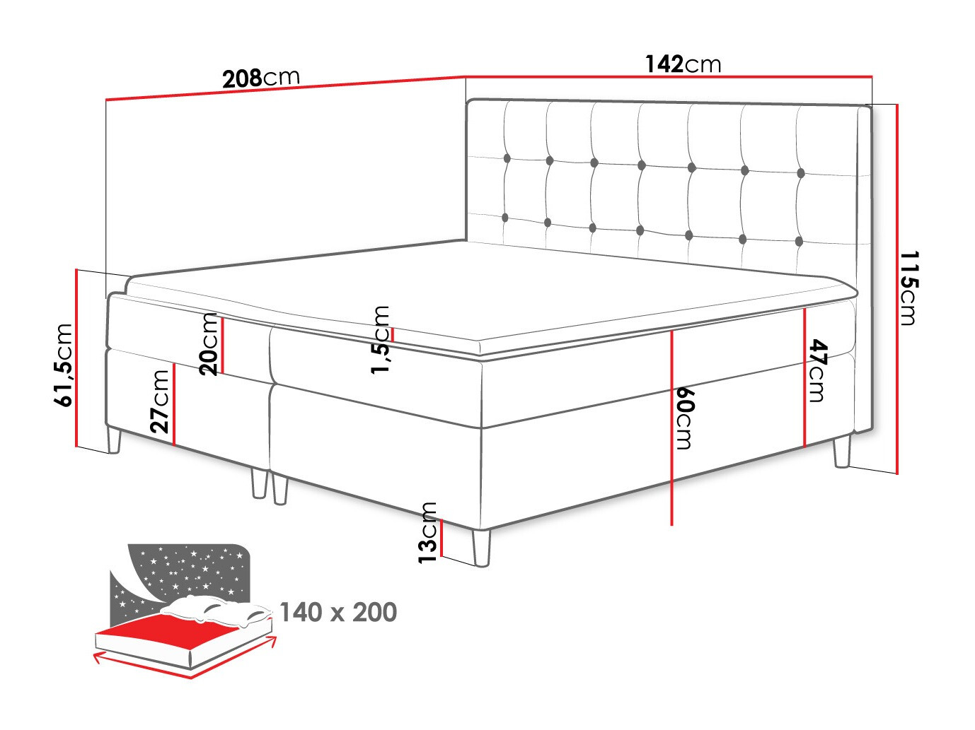 Continental bed Caseus (Magic Velvet 2217)