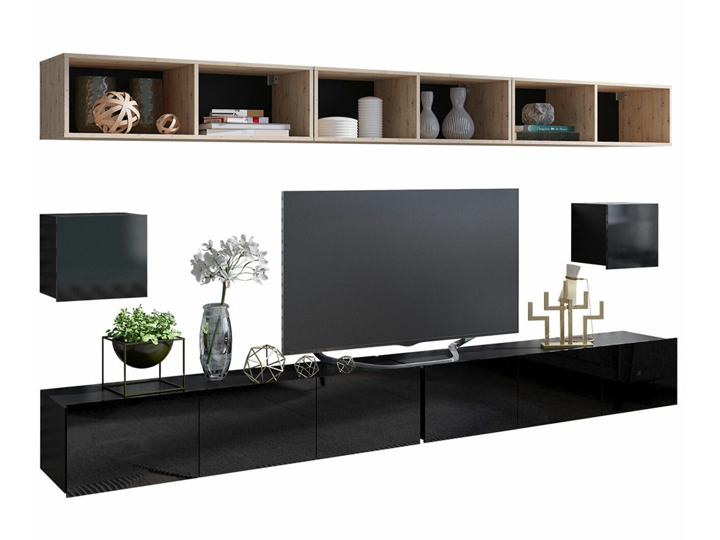 Living room set Remus XXXIII (Black + Glossy black + Artisan oak)