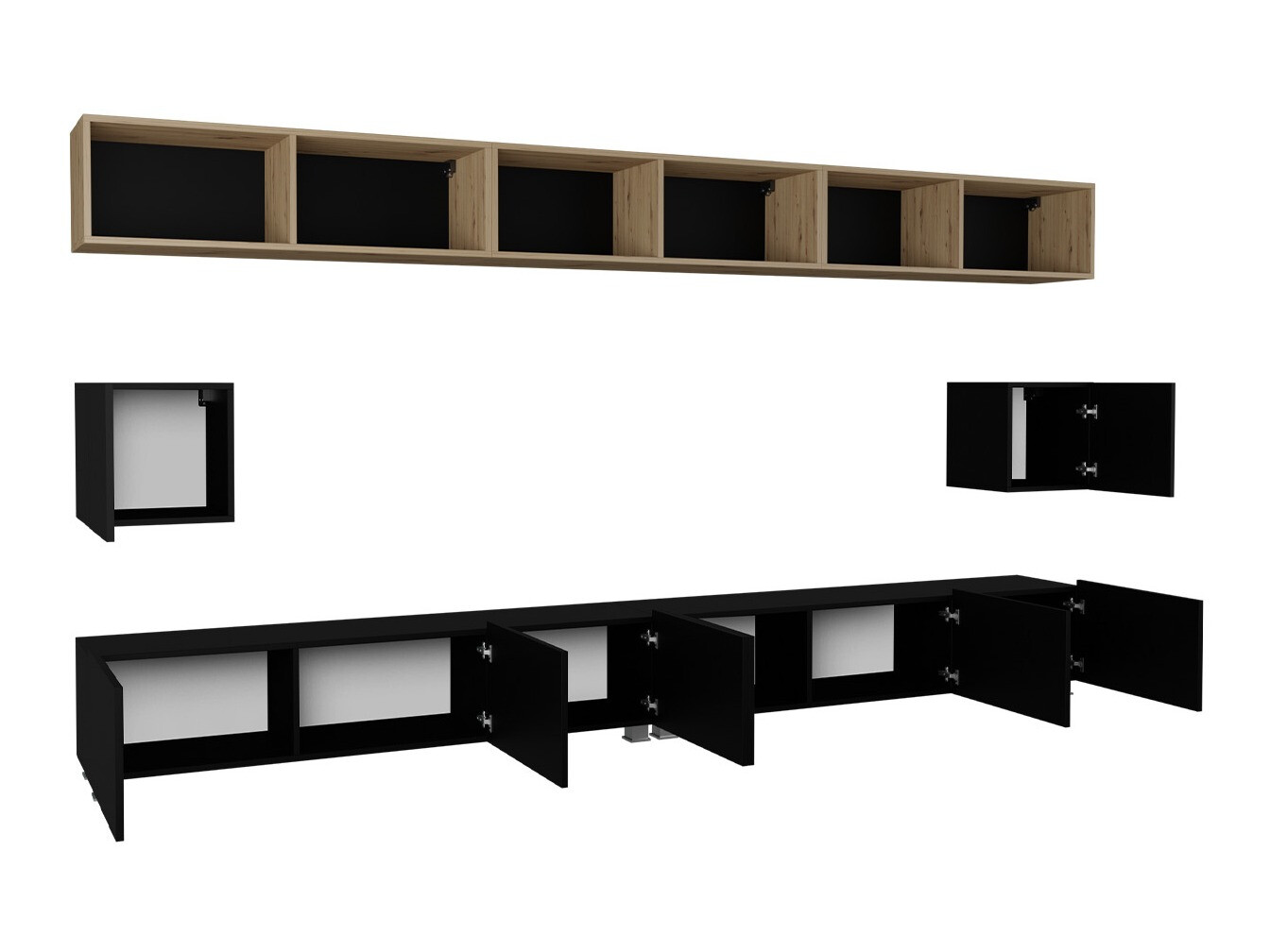Living room set Remus XXXIII (Black + Glossy black + Artisan oak)