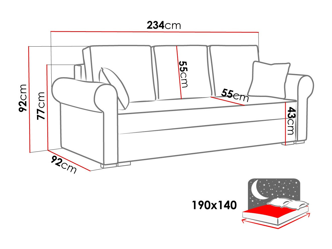Sofa bed Columbus 130 (Mono 232)