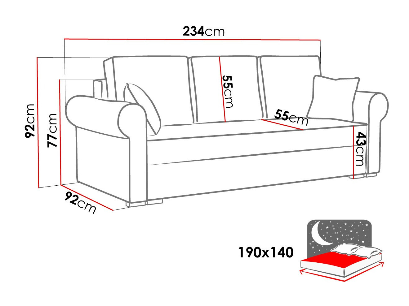 Sofa bed Columbus 130 (Mono 241)