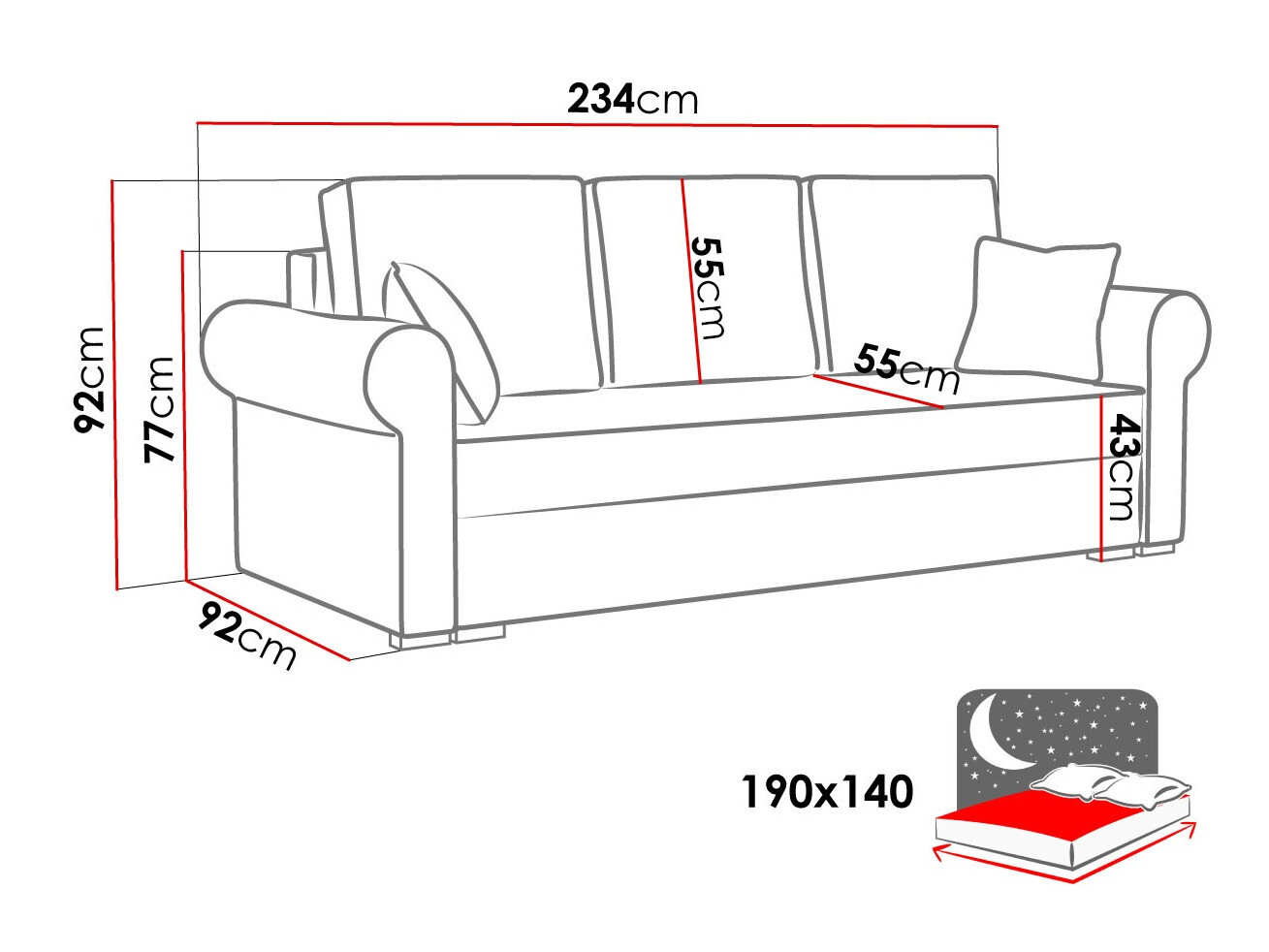 Sofa bed Columbus 130 (Poso 145)
