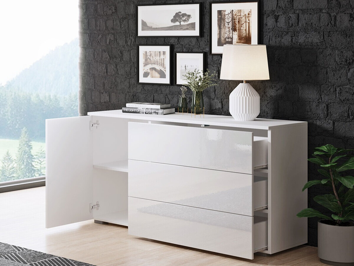 Chest of drawers Sarasota 128 (White + Glossy white)