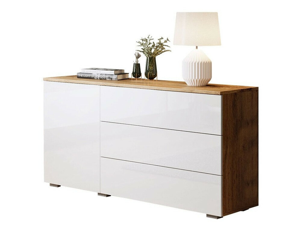 Chest of drawers Sarasota 128 (Wotan Oak + Glossy white)