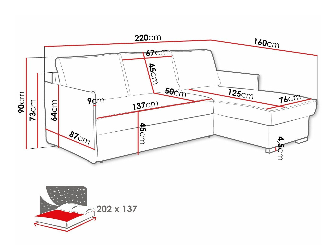 Corner sofa Columbus 208 (Neve 03)