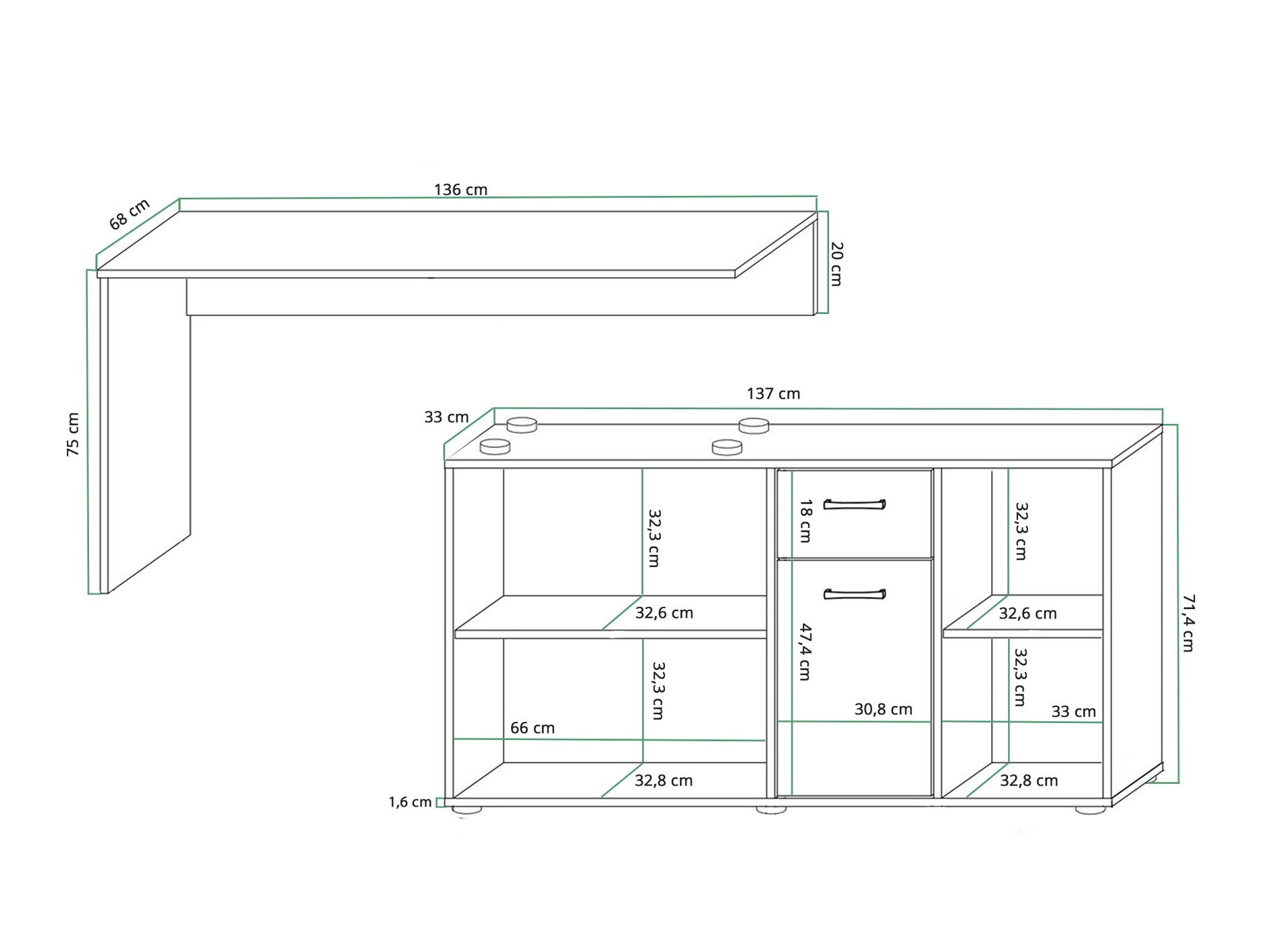 Corner desk Gilroy 113 (White + Glossy black)