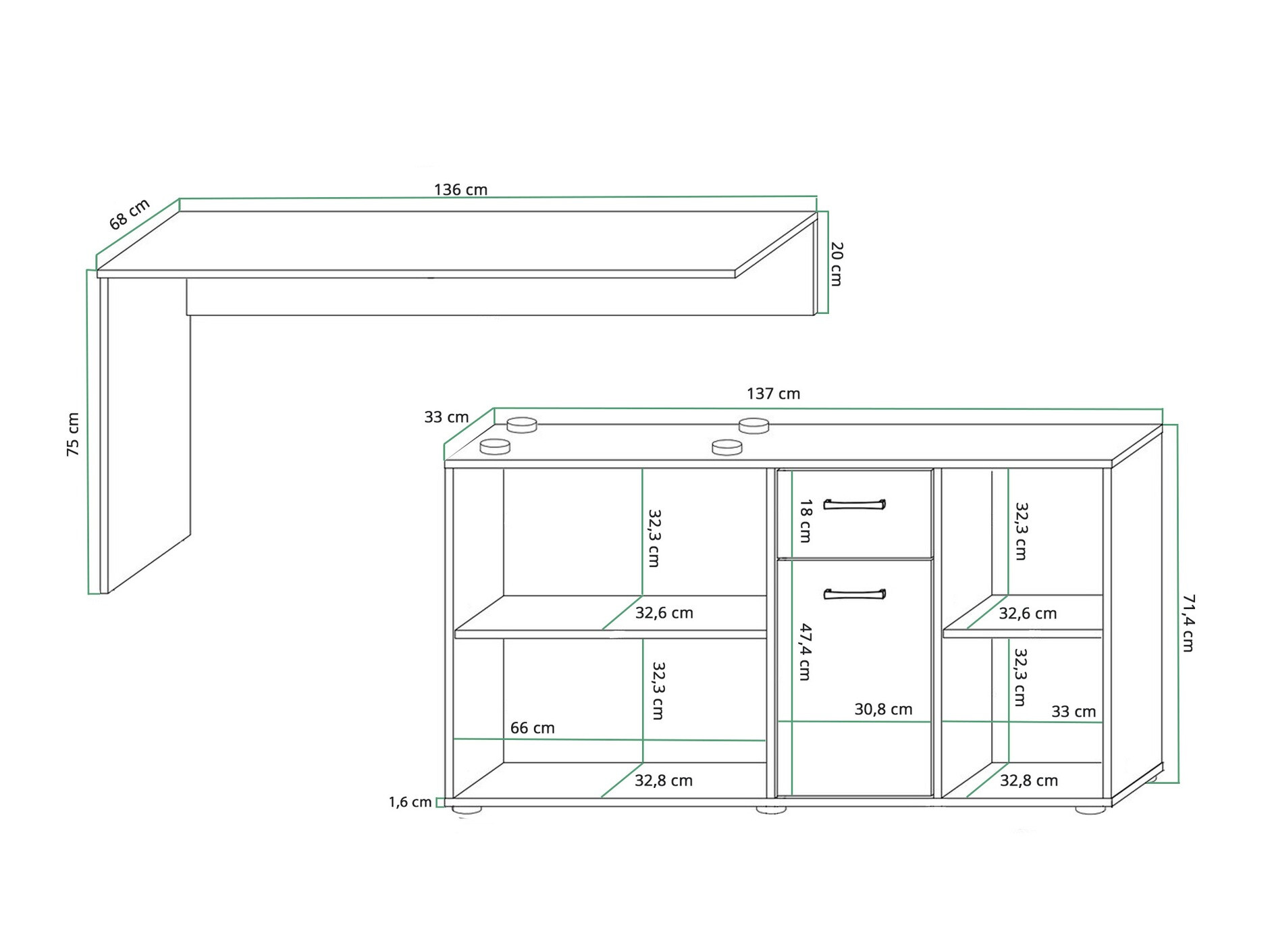 Corner desk Gilroy 113 (White + Glossy white)