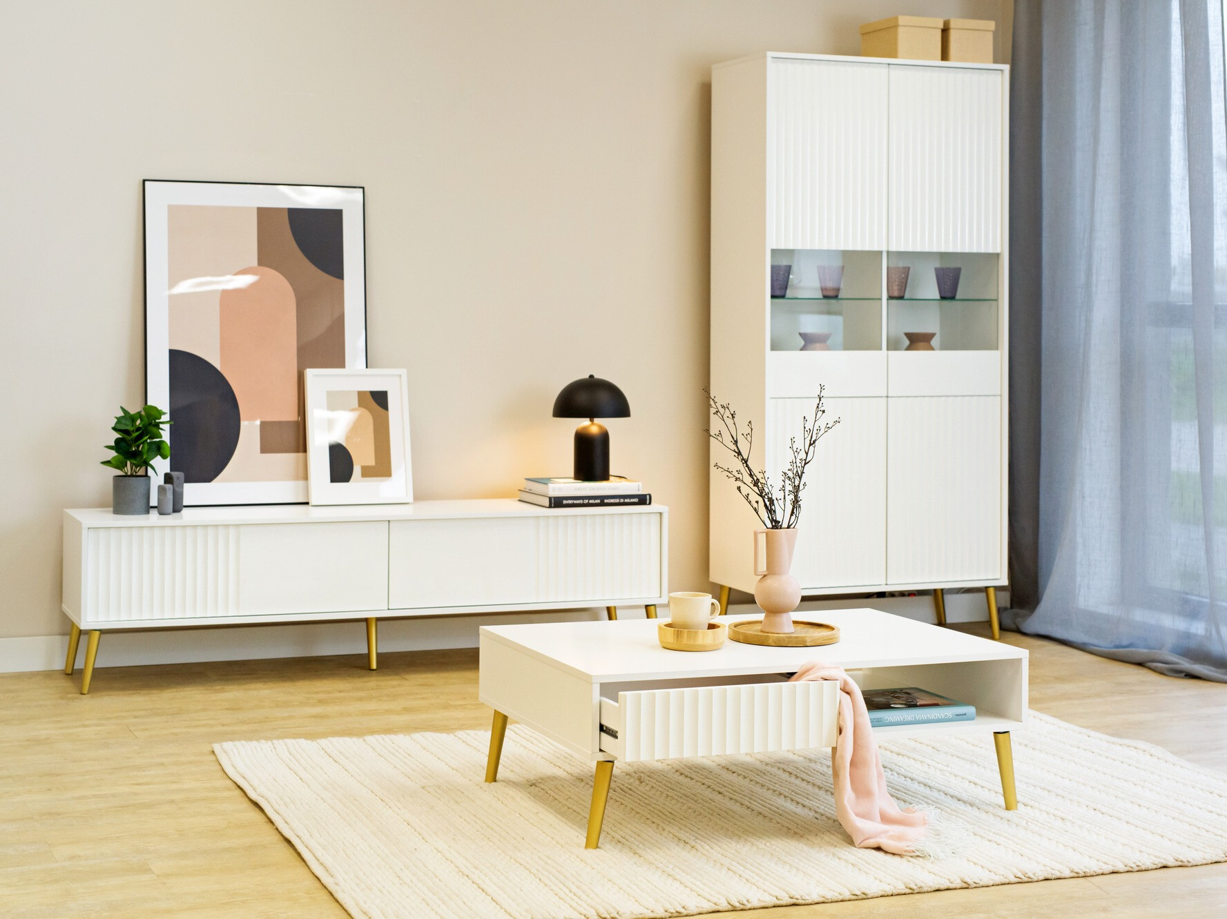 TV stand Cirferi 105 (White + Golden)