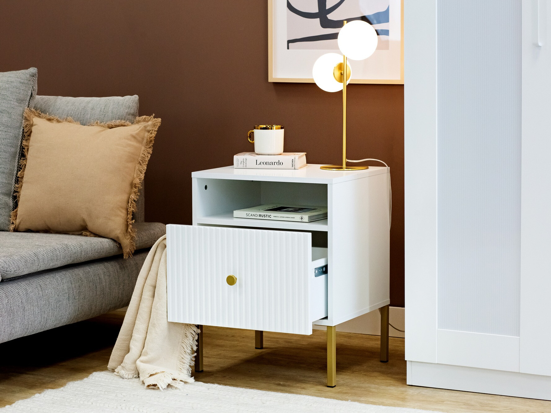 Bedside table Etliva 106 (White + Golden)