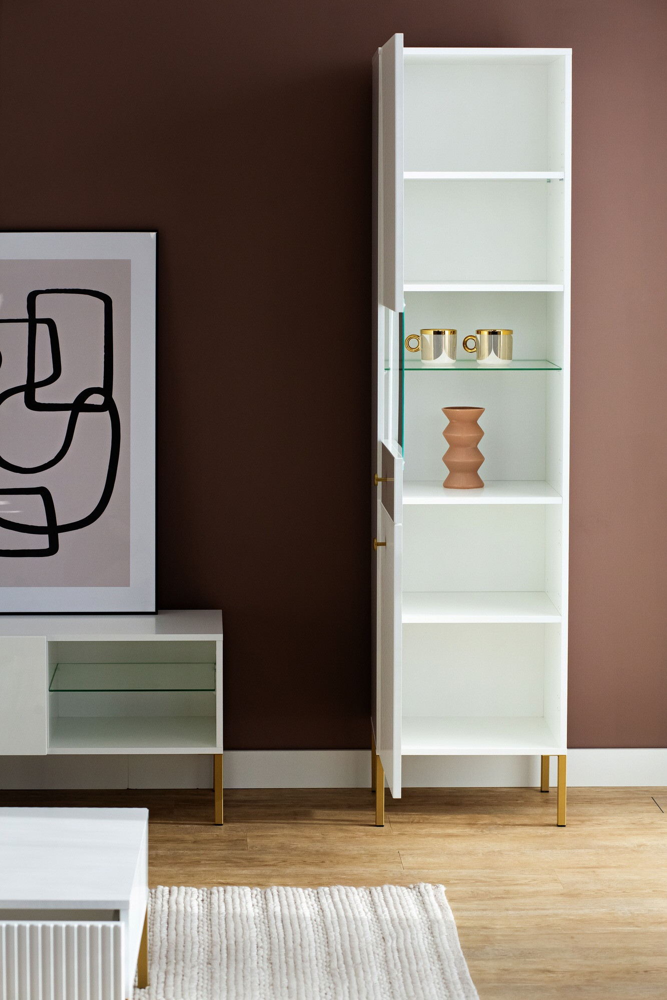 Bookcase Etliva 107 (White + Golden)