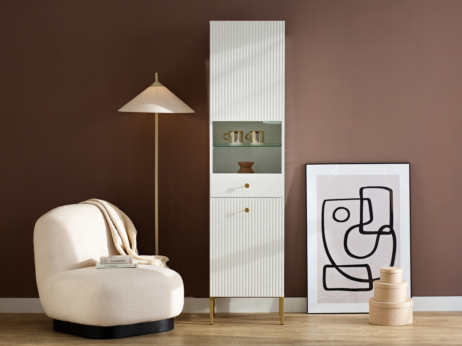 Bookcase Etliva 107 (White + Golden)