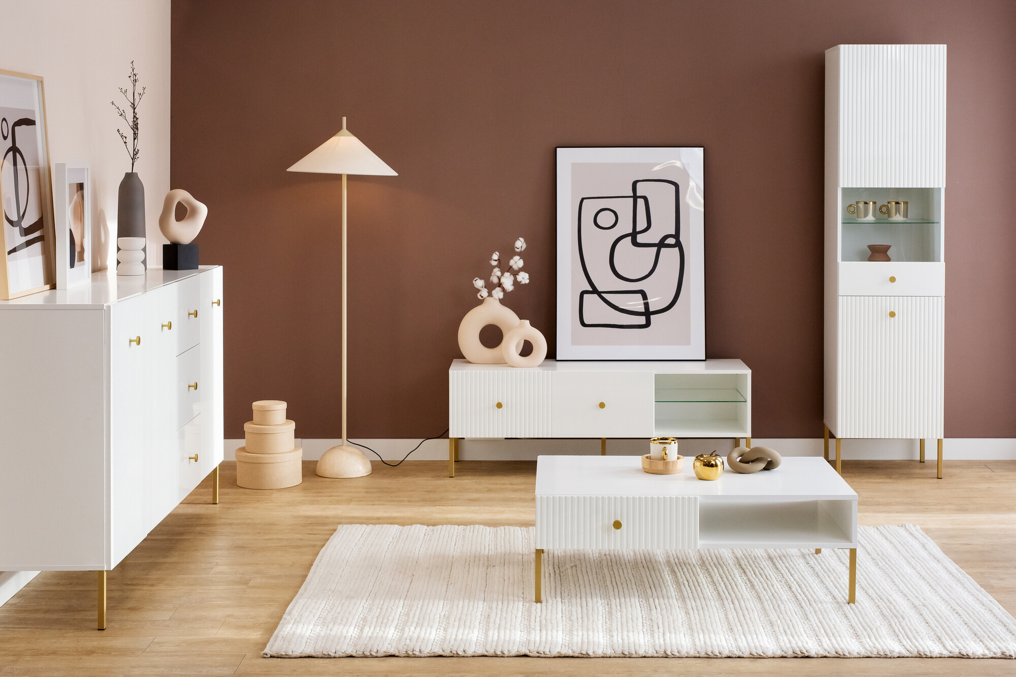 Bookcase Etliva 107 (White + Golden)