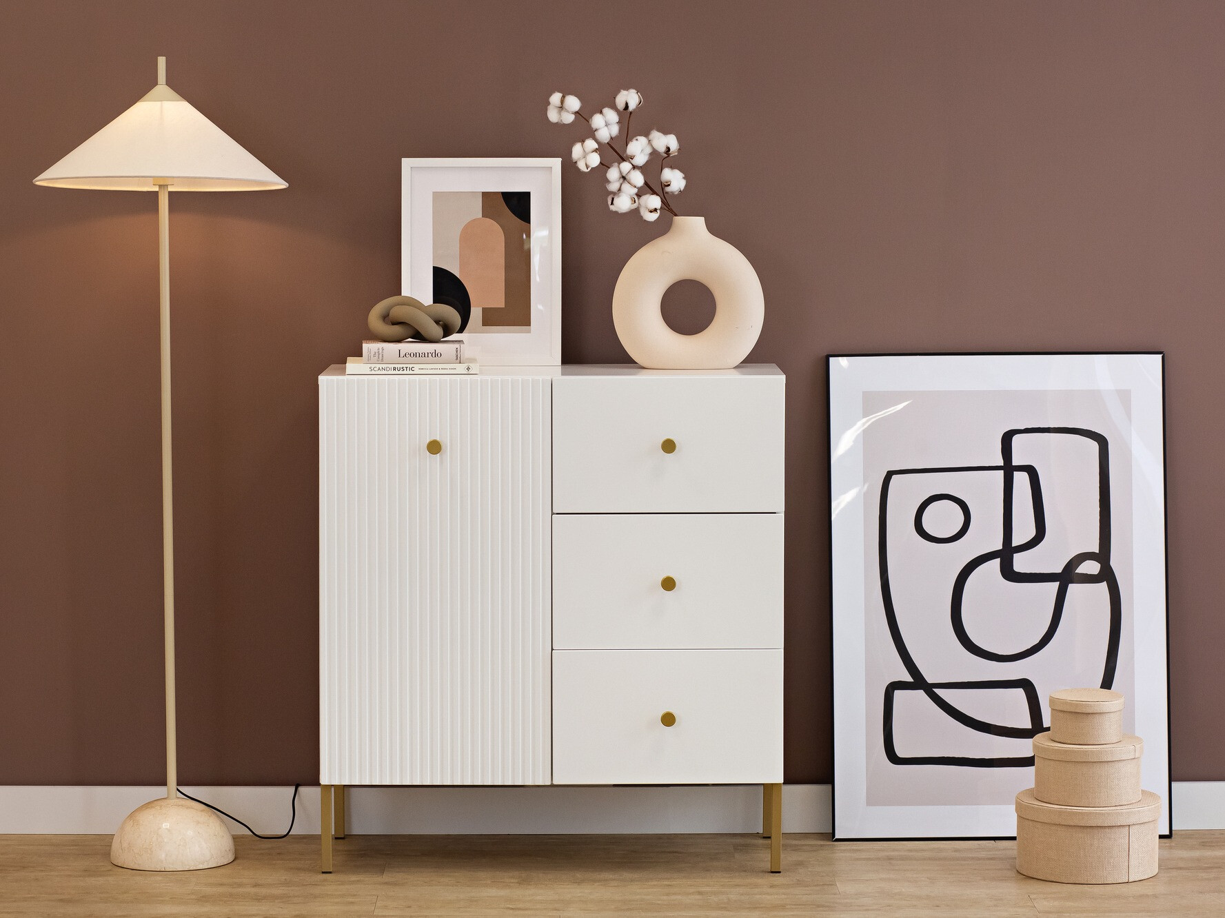 Chest of drawers Etliva 100 (White + Golden)