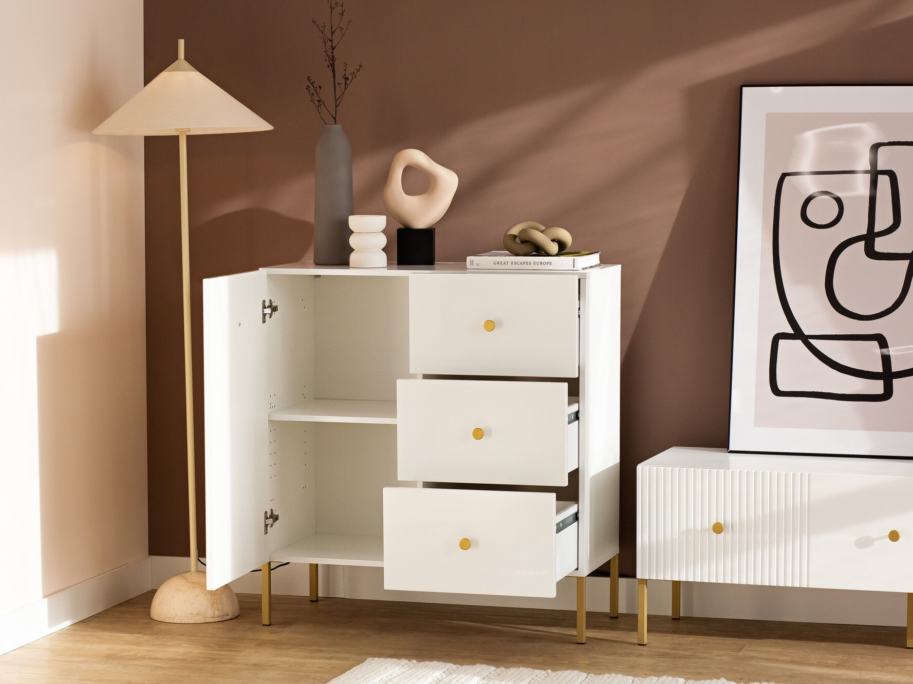 Chest of drawers Etliva 100 (White + Golden)