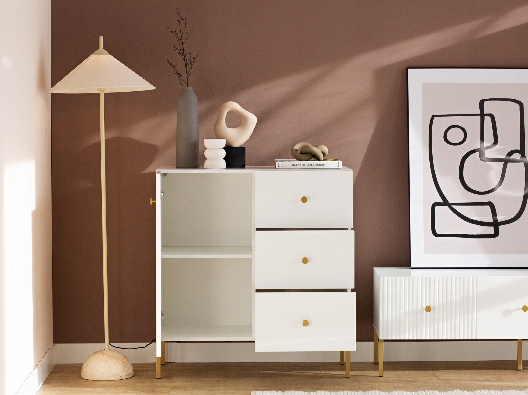 Chest of drawers Etliva 100 (White + Golden)
