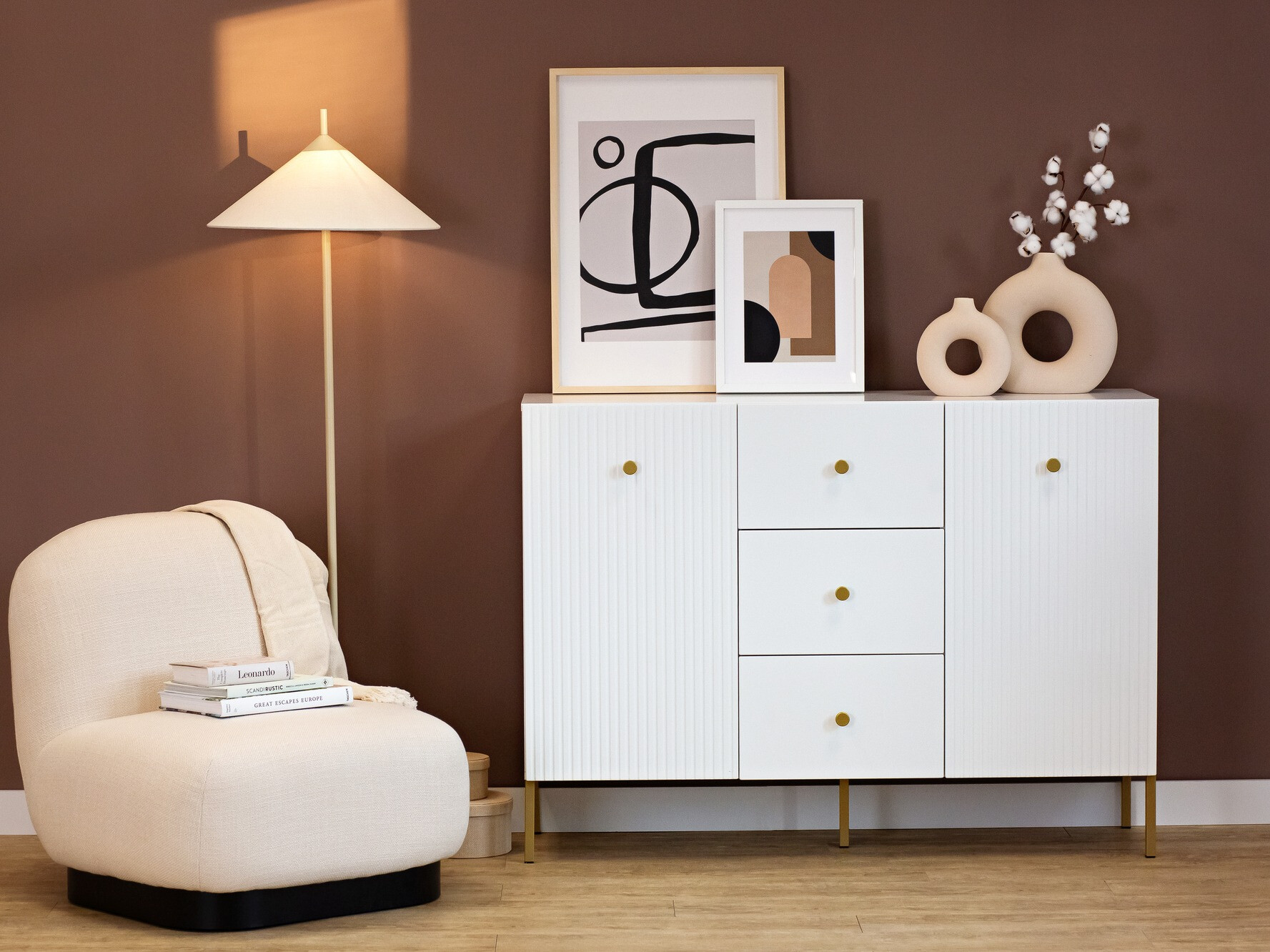 Chest of drawers Etliva 101 (White + Golden)