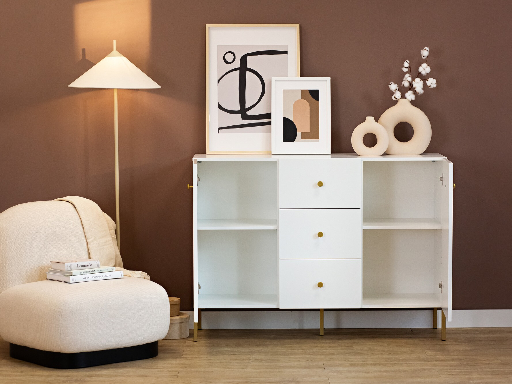 Chest of drawers Etliva 101 (White + Golden)