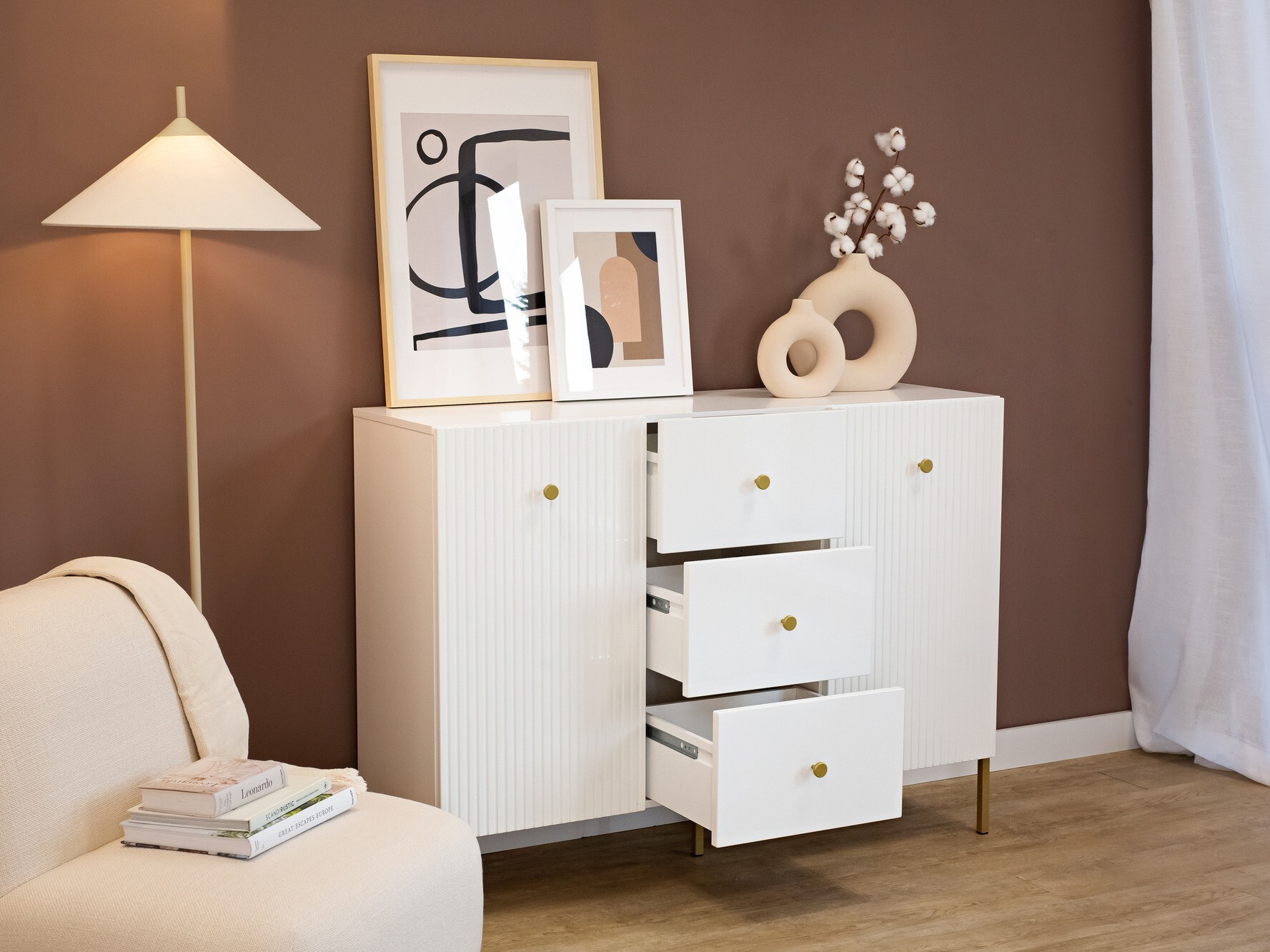Chest of drawers Etliva 101 (White + Golden)