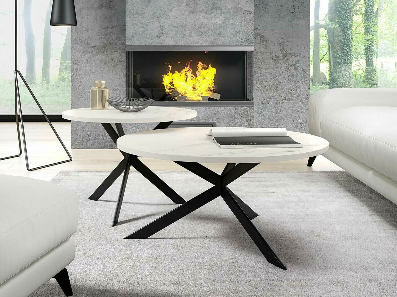 Nest of coffee tables Oswego 108 (White marble + Black)