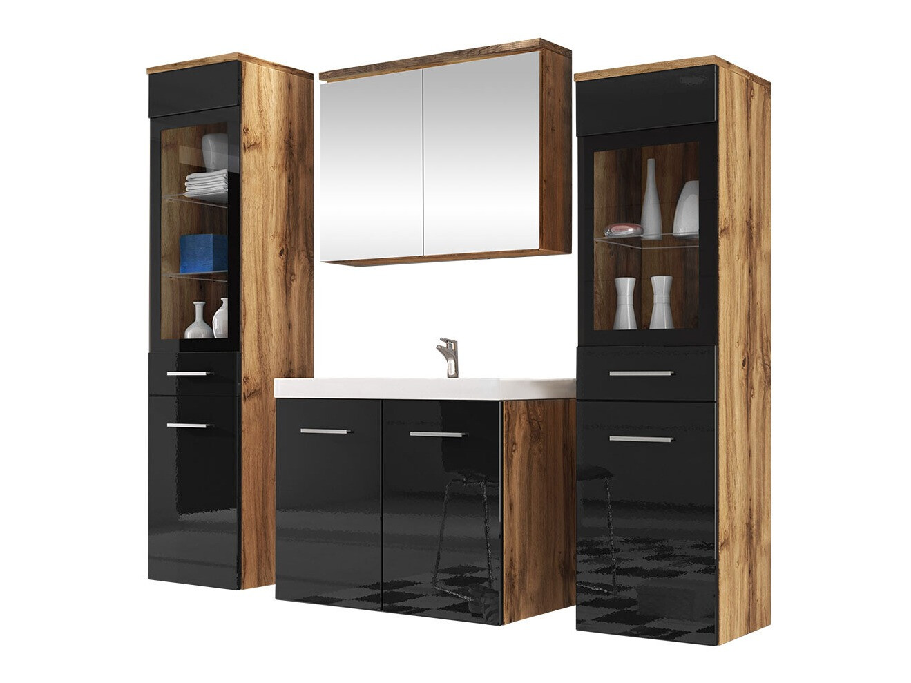 Bathroom set Scientia III (Glossy black + Wotan Oak)
