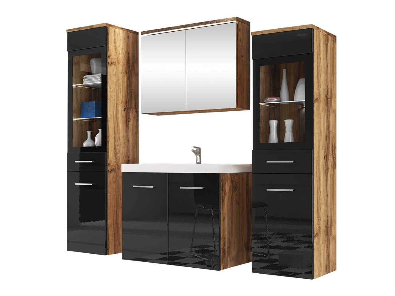Bathroom set Scientia III (Glossy black + Wotan Oak)