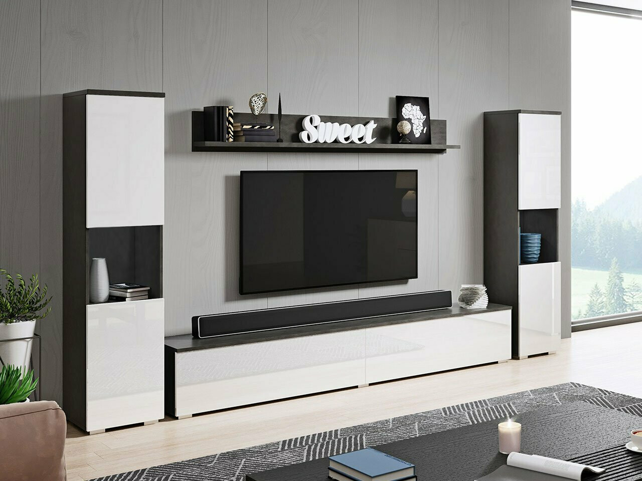 Living room set Sarasota 131 (Dark grey + Glossy white)