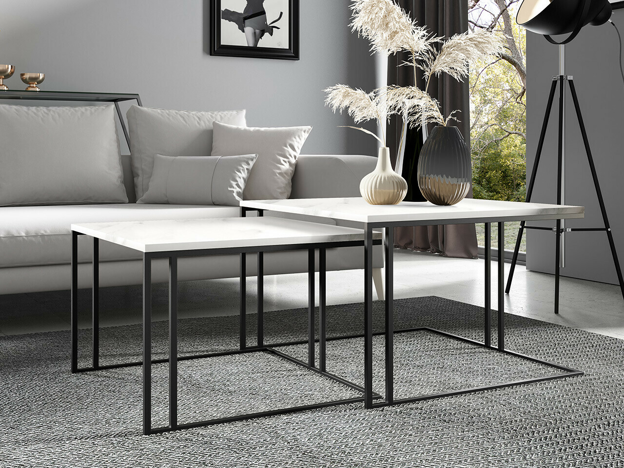 Nest of coffee tables Oswego 110 (White marble + Black)