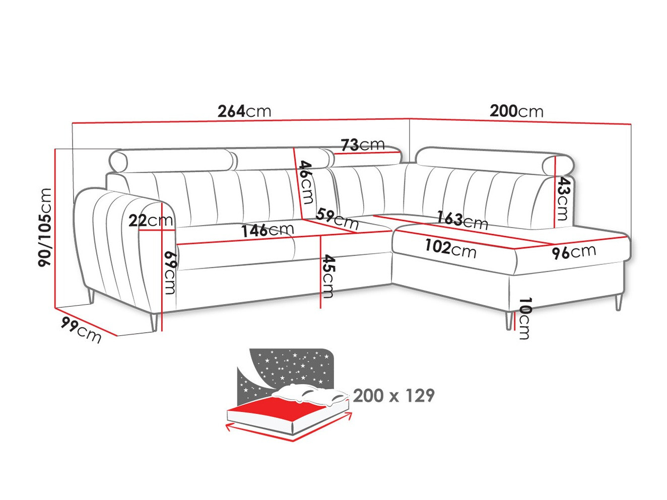 Corner sofa Temple 125 (Kronos 09)