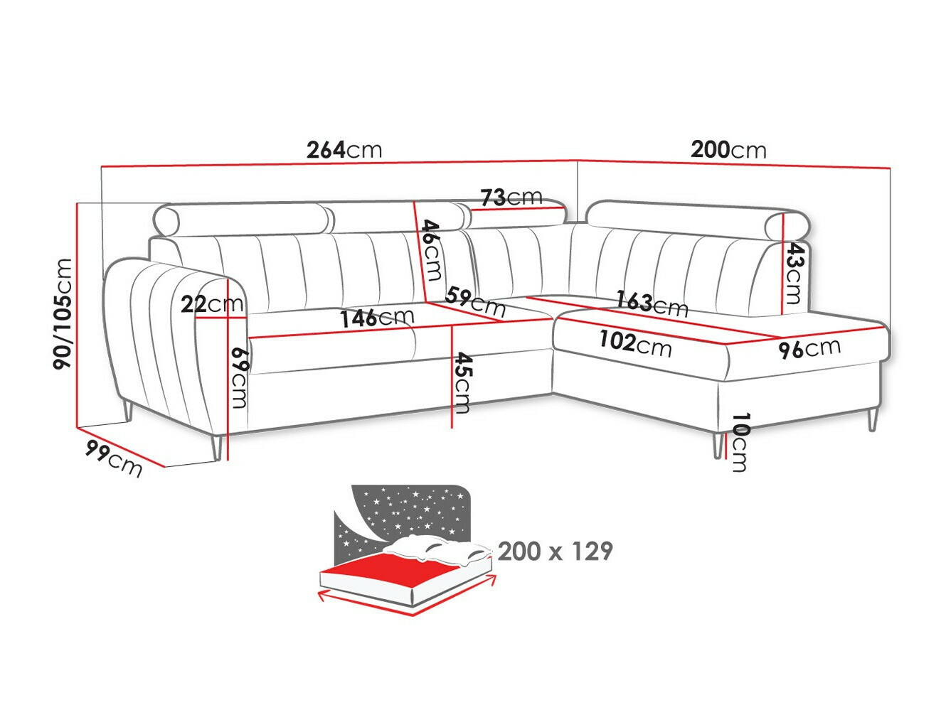 Corner sofa Temple 125 (Paros 2)