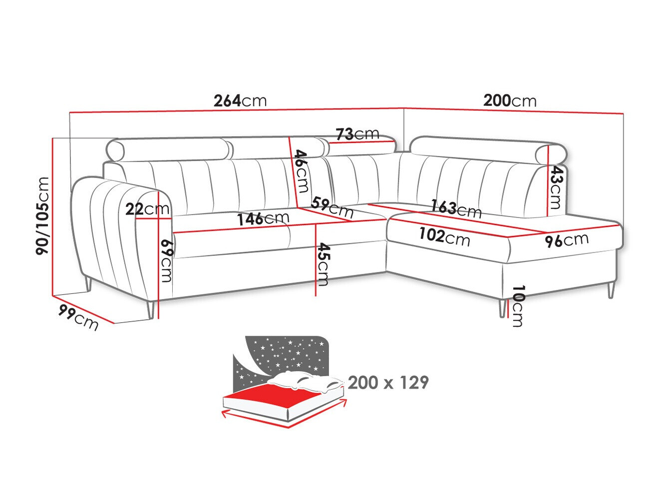 Corner sofa Temple 125 (Paros 2)