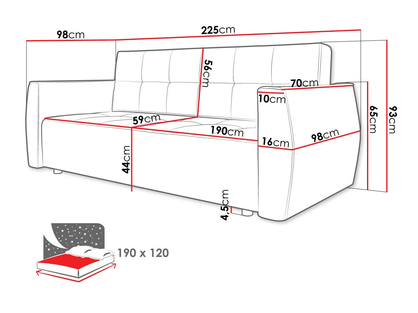 Sofa bed Edinburg 107 (Poso 01 + Kronos 01)