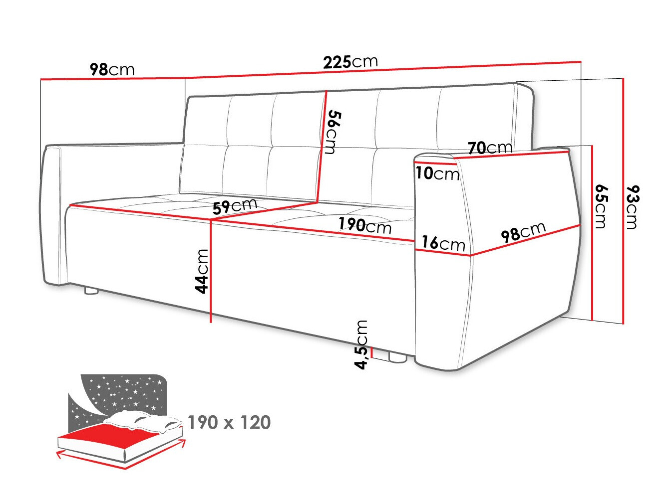 Sofa bed Edinburg 107 (Poso 05 + Kronos 05)