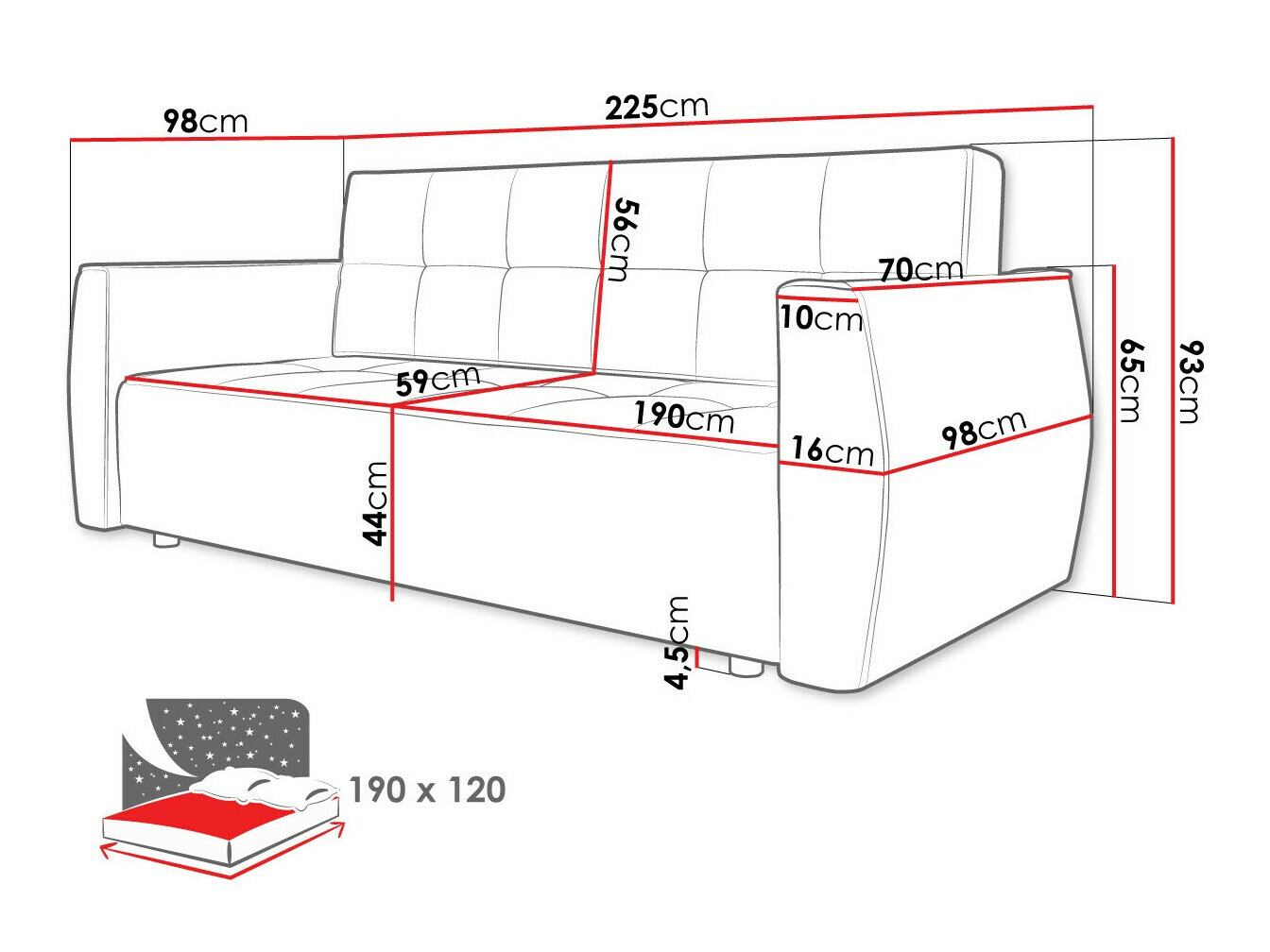 Sofa bed Edinburg 107 (Poso 14 + Kronos 14)