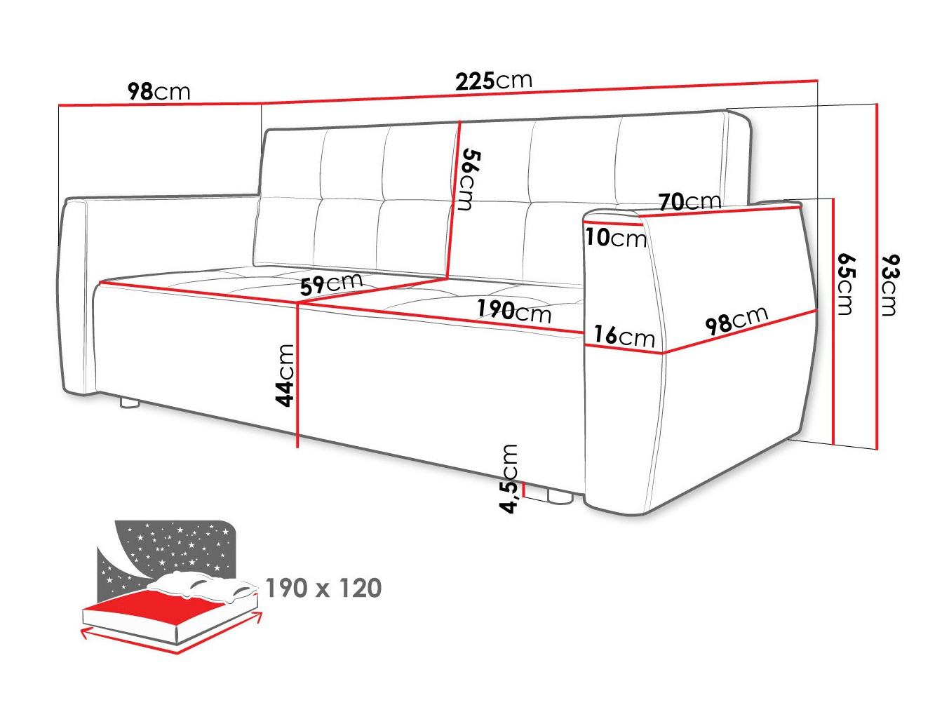 Sofa bed Edinburg 107 (Poso 22 + Kronos 22)