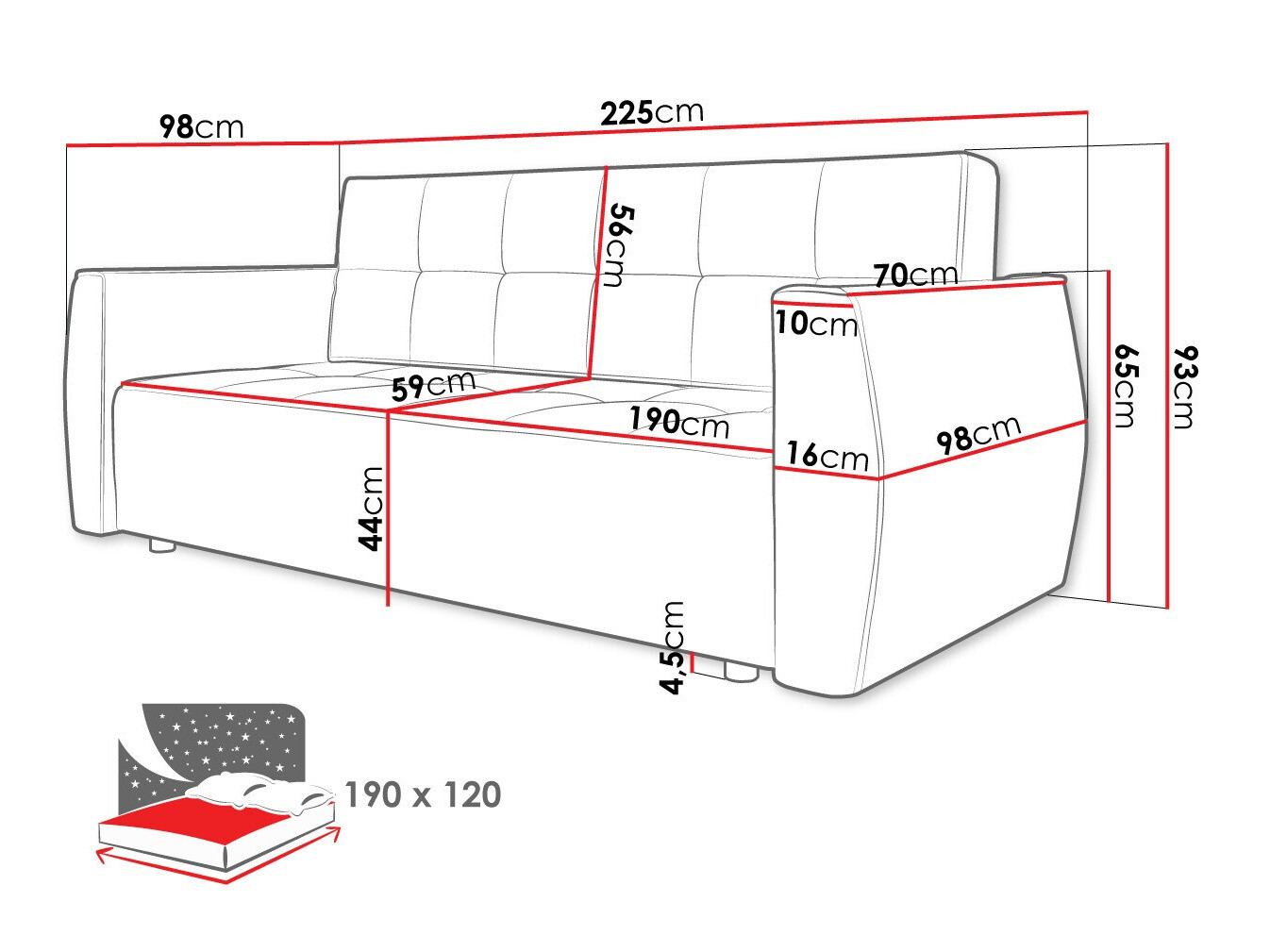 Sofa bed Edinburg 107 (Poso 39 + Kronos 39)