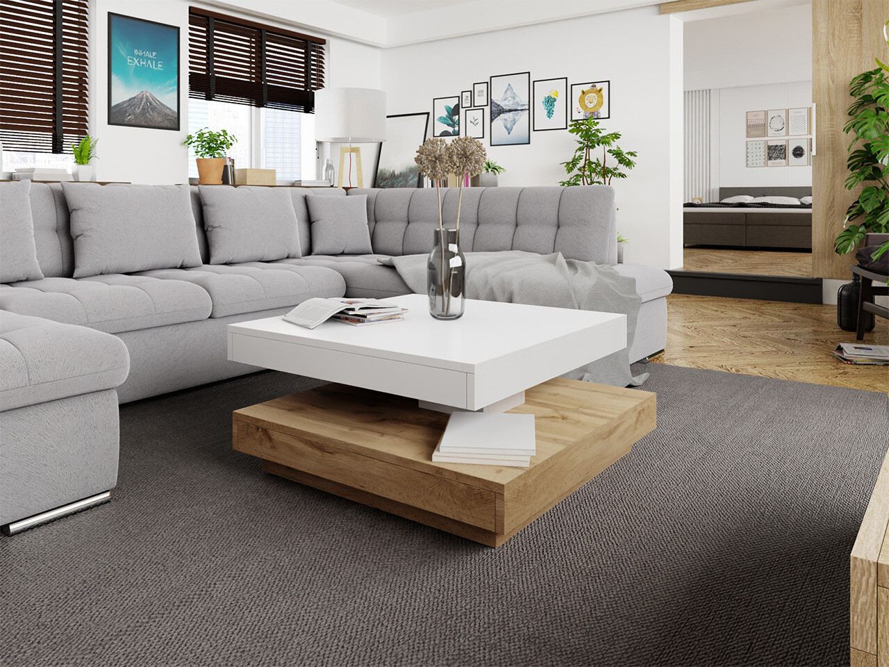 Coffee table transformer Comfivo Pisces (Wotan Oak + White)